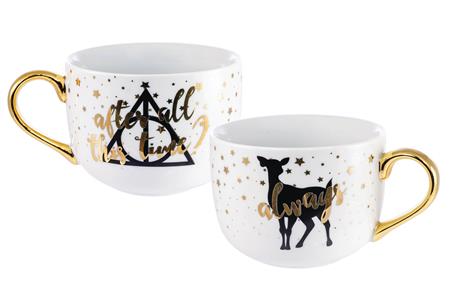 HARRY POTTER ALWAYS GREY & GOLD 2PC CERAMIC LATTE MUG SET