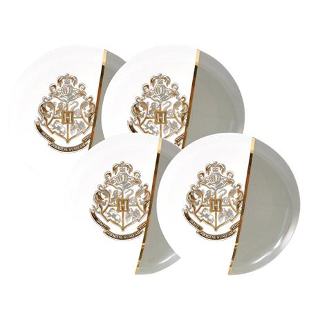 HP HOGWARTS GREY & GOLD 4PC 10IN PORCELAIN PLATE SET