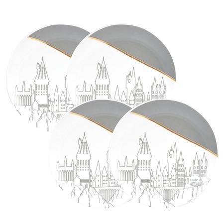 HARRY POTTER HOGWARTS GREY & GOLD 4PC PLATE SET