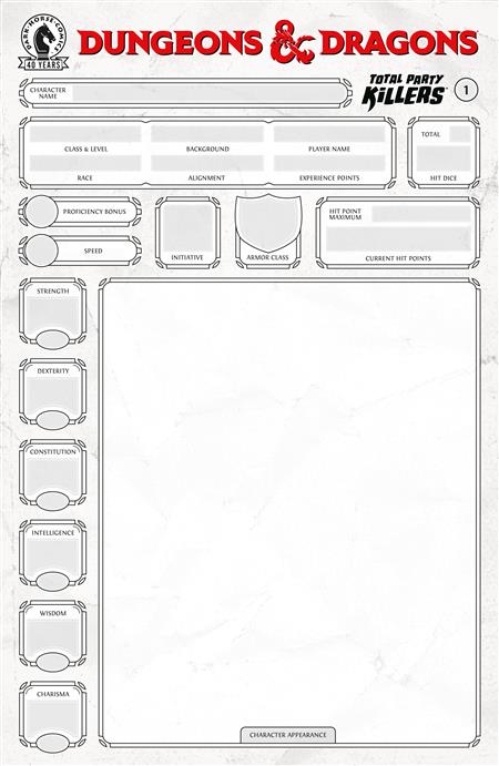 DUNGEONS & DRAGONS TOTAL PARTY KILLERS #1 (CVR E) (BLANK COVER-CHARACTER SHEET)