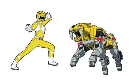 POWER RANGERS YELLOW RANGER X SABERTOOTH TIGER ZORD PIN SET