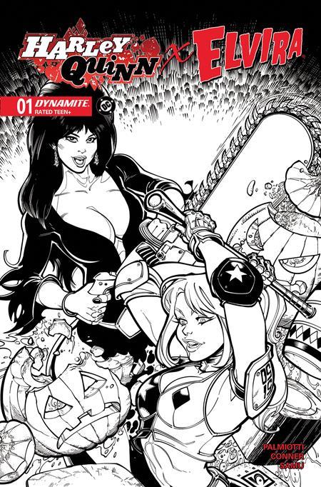HARLEY QUINN X ELVIRA #1 CVR O INC 1:10 CHAD HARDIN LINE ART VAR