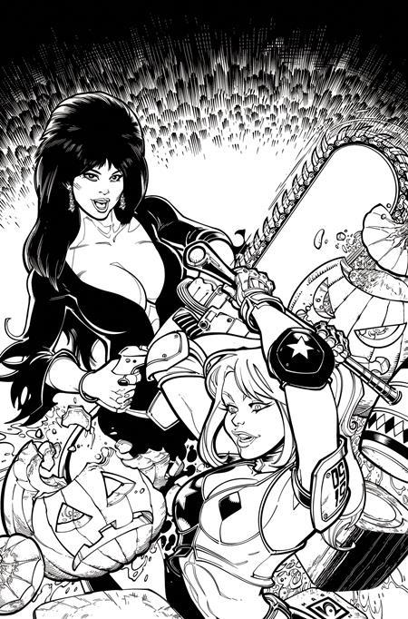 HARLEY QUINN X ELVIRA #1 CVR Q INC 1:15 CHAD HARDIN LINE ART VIRGIN VAR