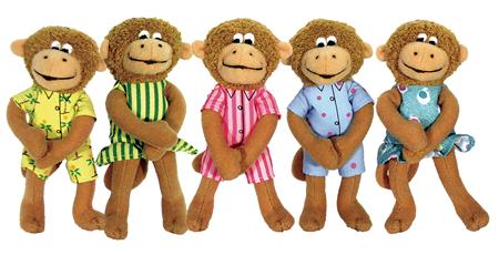 FIVE LITTLE MONKEYS JUMPING ON BED FINGER PUPPET PLUSH SET