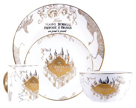 HARRY POTTER GOLD MARAUDERS MAP CERAMIC DINNERWARE 16PC SET