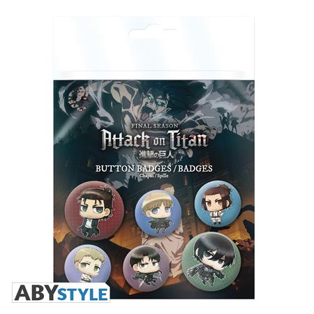 ATTACK ON TITAN CHIBI CHARACTERS 6PC BADGE PACK (Net) 