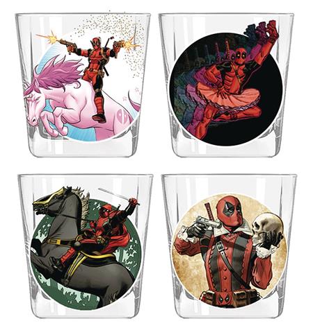 MARVEL HEROES DEADPOOL COMIC ART 4PC 9OZ GLASS SET (C: 1-1-2