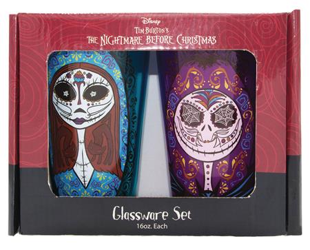 NBX JACK AND SALLY SUGAR SKULLS 16OZ GLASSWARE SET (C: 1-1-2