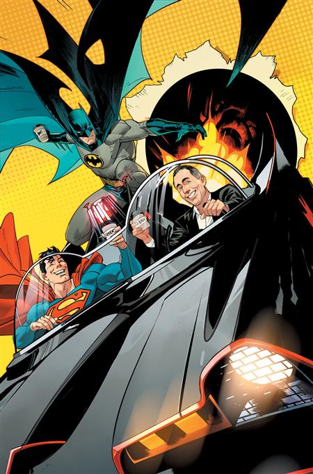 BATMAN SUPERMAN WORLDS FINEST #1 CVR I INC 1:100 DAN MORA JERRY SEINFELD IN THE BAT-MOBILE GETTING COFFEE CARD STOCK VAR