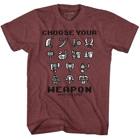 MONSTER HUNTER CHOOSE YOUR WEAPON MAROON T/S LG (C: 1-1-2)