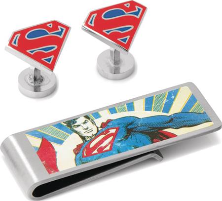 DC COMICS SUPERMAN CUFFLINK & MONEY SILVER CLIP GIFT SET (C: