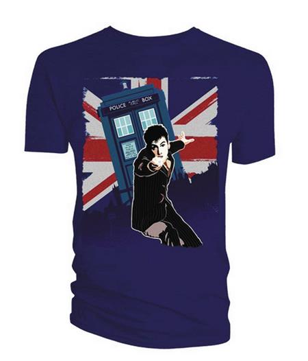 DOCTOR WHO 10TH DOCTOR UNION JACK NAVY T/S LG (C: 0-1-1)