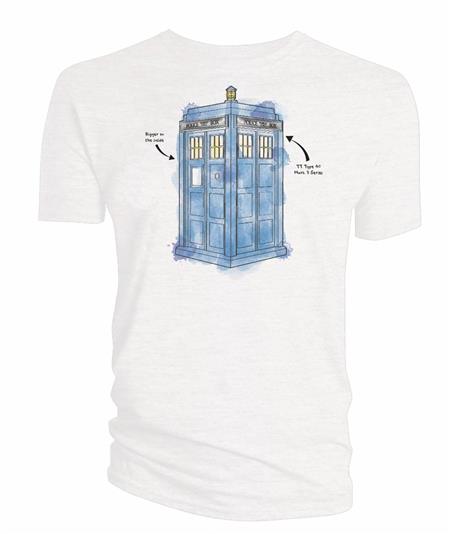 DOCTOR WHO WATERCOLOR TARDIS WHITE T/S LG (C: 0-1-1)