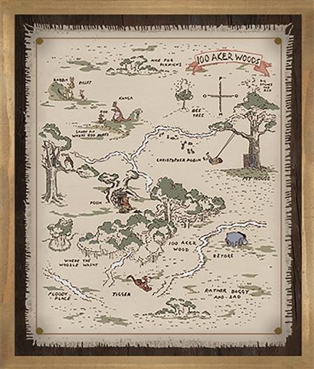 WINNIE THE POOH HUNDRED ACRE MAP WOOD FRAMED POSTER (C: 1-1-