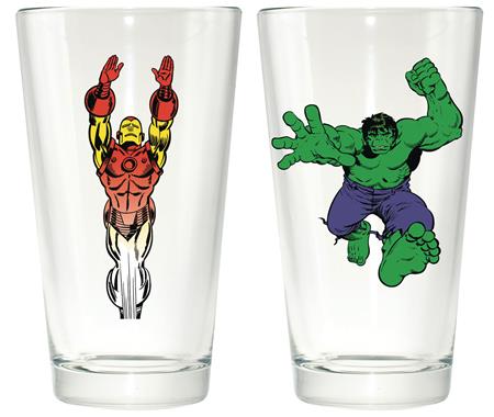 MARVEL COMICS HULK & IRONMAN CLEAR PINT GLASS 