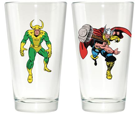 MARVEL COMICS LOKI & THOR CLEAR PINT GLASS 