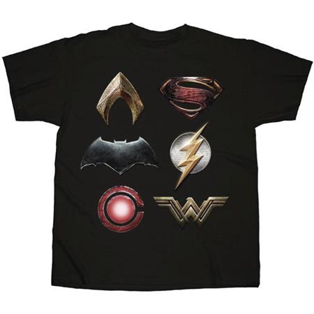 JUSTICE LEAGUE LOGOS STACKED BLACK T/S LG (C: 1-1-0)