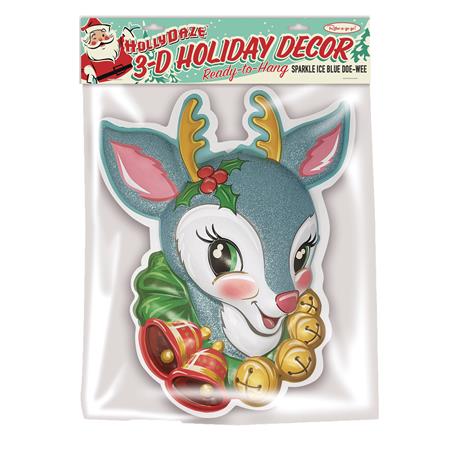 SPARKLE ICE BLUE DOE-WEE REINDEER 3D WALL DECOR (Net) 